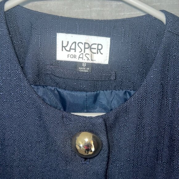 Vintage Kasper for A.S.L. Navy Button Front‎ Sheath Dress Career Size 8 - Picture 5 of 14